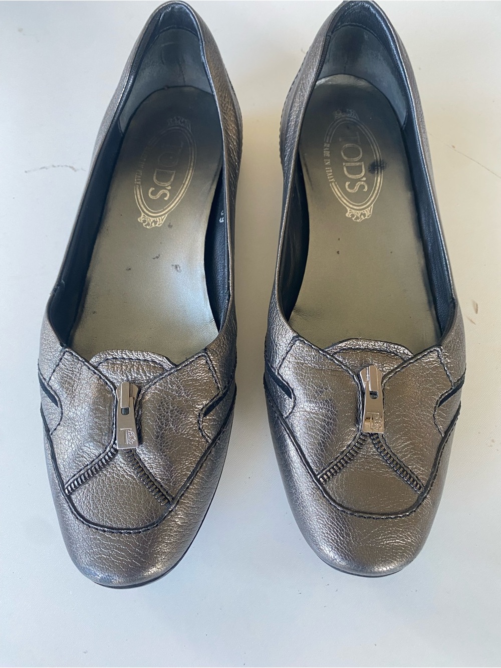 Authentic Tod’s Vintage Metallic Zip Loafers Driving Shoes Sz 39